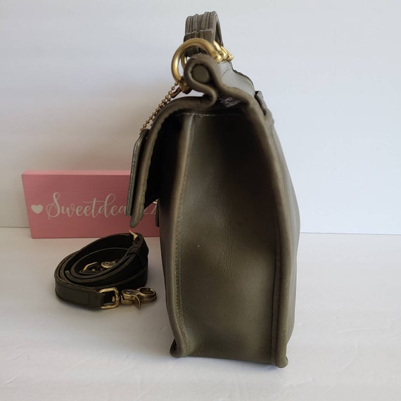 Vintage Coach Olive Green Leather Willis Top Handle S Gem