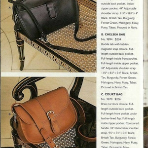 May include: Three leather shoulder bags in different colors and styles. The top bag is black with a zipper closure and a long strap. The middle bag is brown with a buckle closure and a long strap. The bottom bag is brown with a turnlock closure and a long strap. Each bag has multiple pockets and is available in a variety of colors.