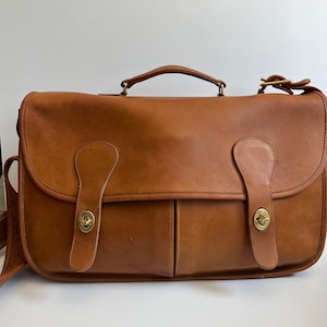 Vintage Coach British Tan Leather Carrier Top Handle Bag