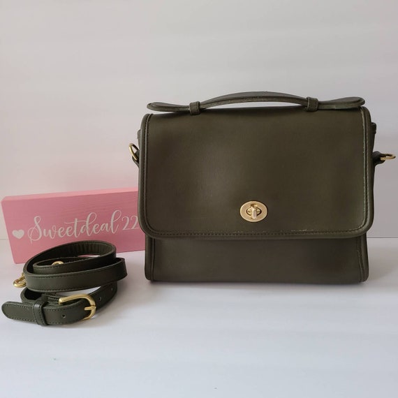 Vintage Coach Olive Green Top Handle Court Bag