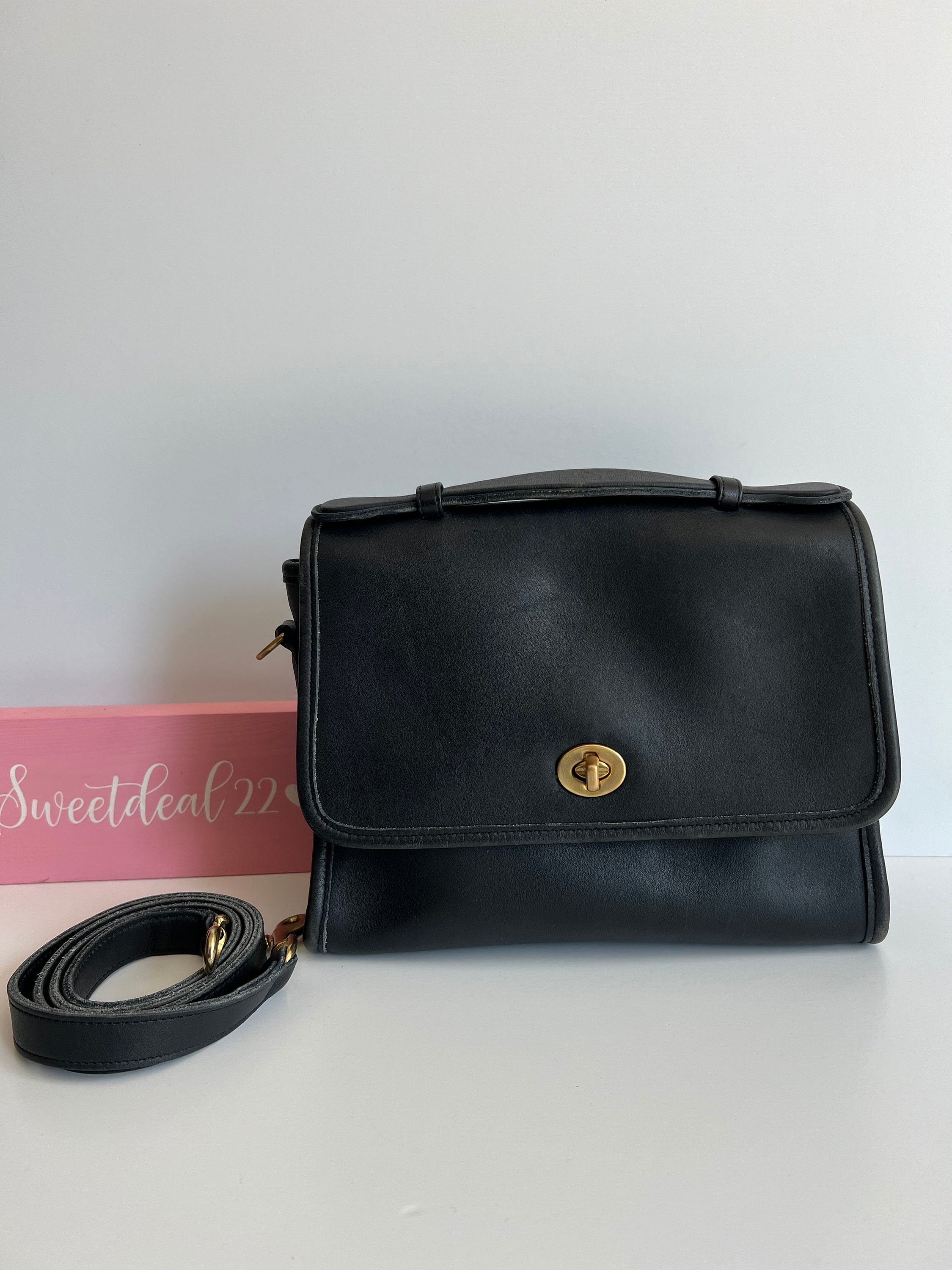 Vintage Coach Black Leather Top Handle Court Bag - Etsy