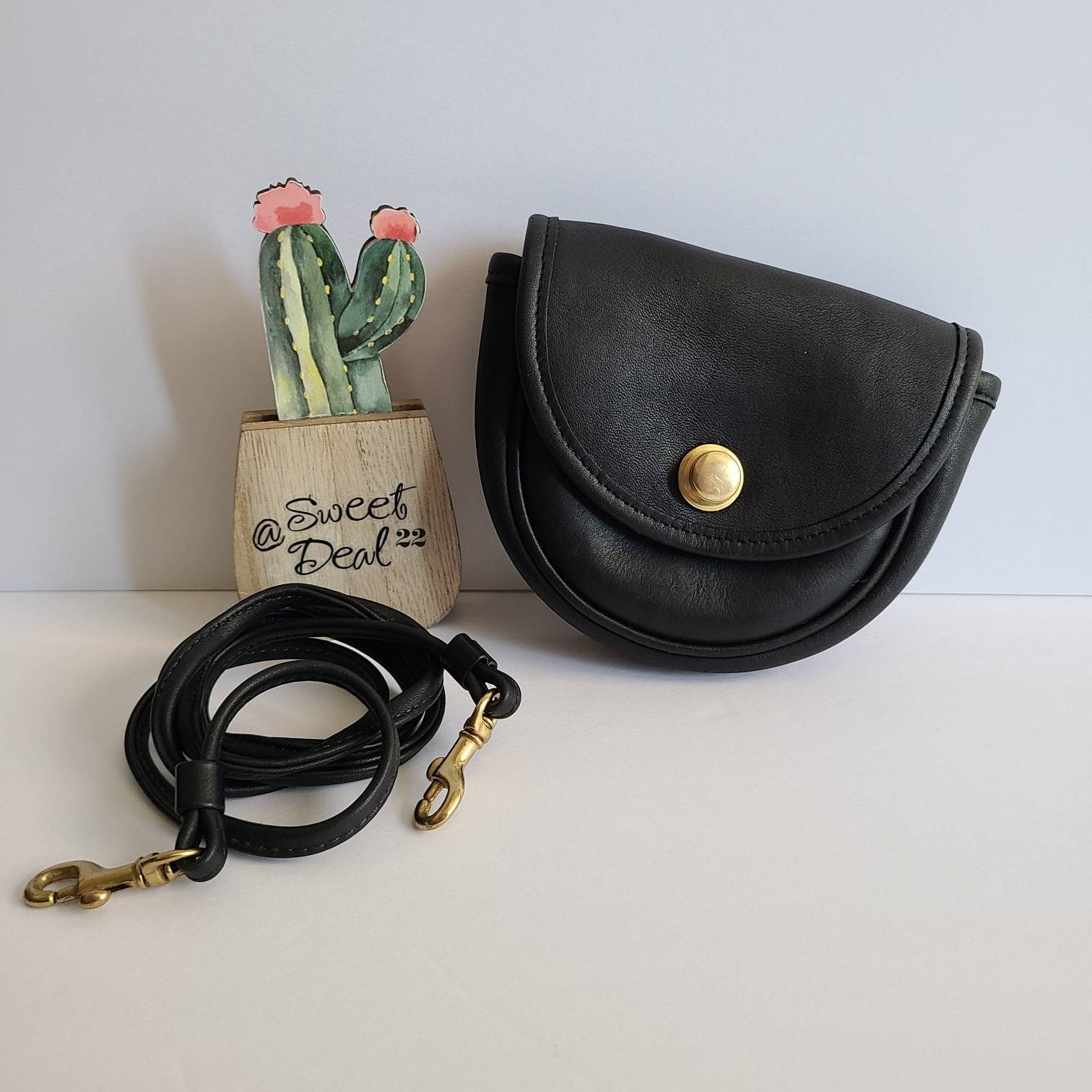 Vintage Coach Black Leather Buckle Mini Purse - black