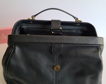 【希少】OLD COACH Dulles Bag leather black Vintage Coach Delancy Drawstring 4122 Black Lather Bag Made in USA