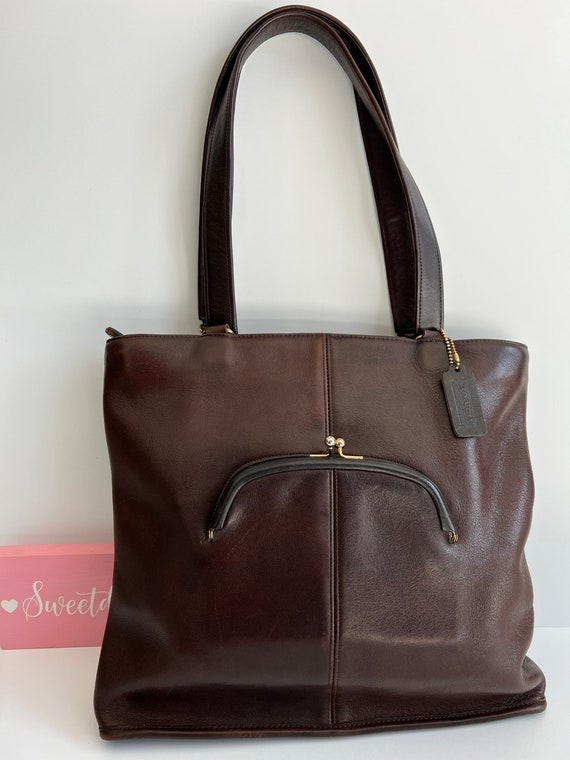 Vintage Coach Mocha NYC Slim Kisslock Tote