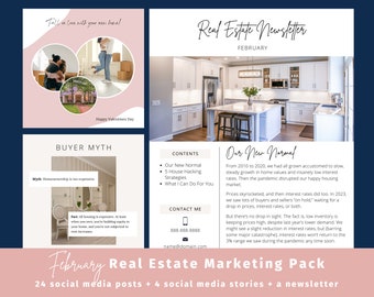 February Real Estate Marketing Pack for busy REALTORS - 24 Curated Social Media Posts + 4 Social Media Stories + a Real Estate Newsletter