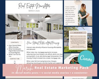 March 2026 Real Estate Marketing Kit: Social Media Posts, Stories & Newsletter (Canva Digital Download)