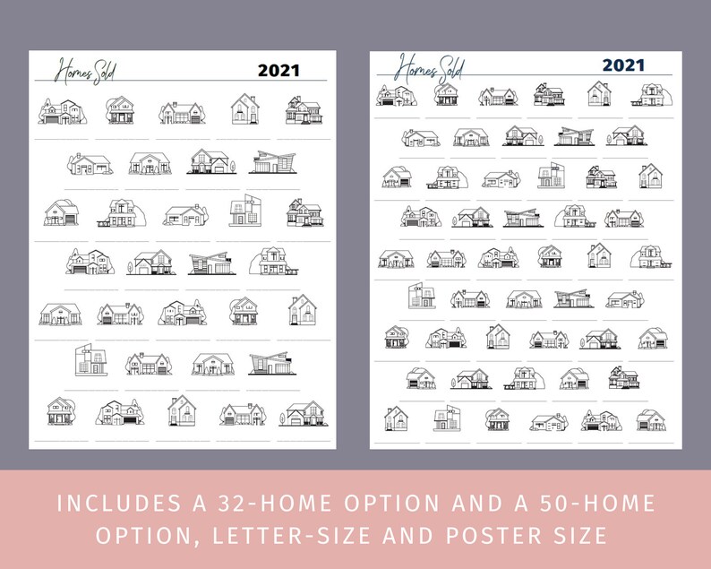 a fun Homes Sold Tracker visual way for busy real estate agents to track their closings through 2021 instant digital download