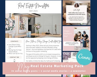 May 2025 Real Estate Marketing Pack: Social Media Posts, Stories & Newsletter (Canva Digital Download)