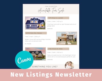 New Listings Real Estate Newsletter Template: A customizable Canva real estate template for real estate agents and brokers