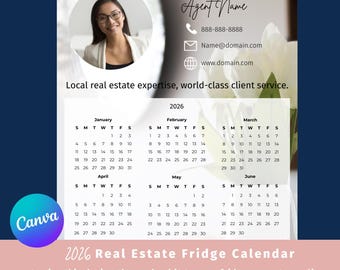 2026 Real Estate Fridge Magnet Calendar: Customizable Canva Template Digital Download