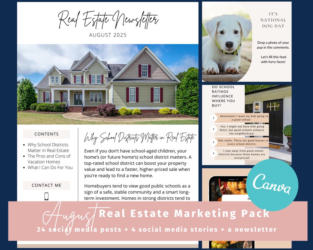 August 2025 Real Estate Marketing Pack for Busy REALTORS - 24 Curated ...
