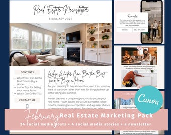 February 2025 Real Estate Marketing Kit: Social Media Posts, Stories, Newsletter (Canva Download)