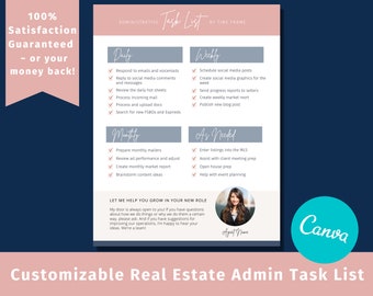 Real Estate Assistant Task List: Customizable Admin Responsibilities (Canva Template)