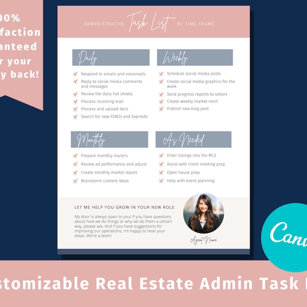 Real Estate Assistant Task List and Responsibility Etsy
