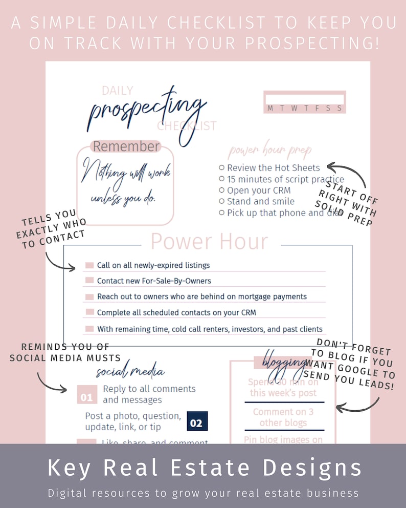 1page Daily Prospecting Checklist a Quick and Easy Way for Busy Real