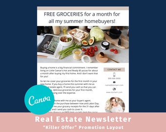 Real Estate "Killer Offer" Newsletter Template: Customizable Canva Layout - Digital Download
