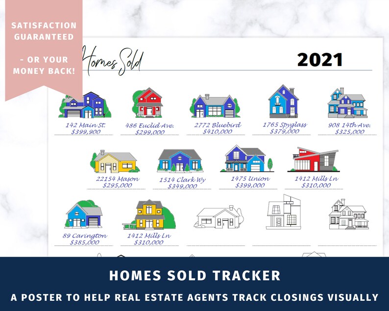 a fun Homes Sold Tracker visual way for busy real estate agents to track their closings through 2021 instant digital download