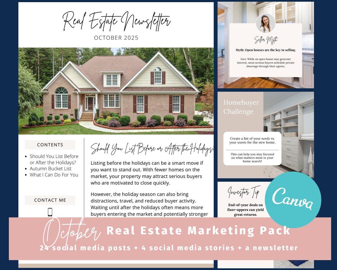 October 2025 Real Estate Marketing Kit: Social Media Posts, Stories ...