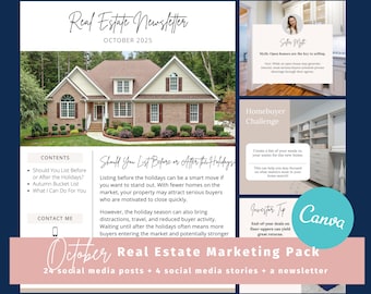 October 2025 Real Estate Marketing Kit: Social Media Posts, Stories, Newsletter (Canva Templates Digital Download)