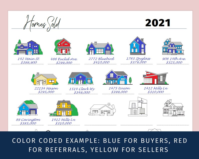 a fun Homes Sold Tracker visual way for busy real estate agents to track their closings through 2021 instant digital download