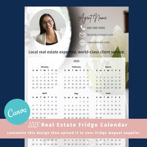Aimant de réfrigérateur personnalisable 2025 : un modèle de calendrier 2025 en un coup d'oeil à imprimer comme aimant de réfrigérateur pour les clients.