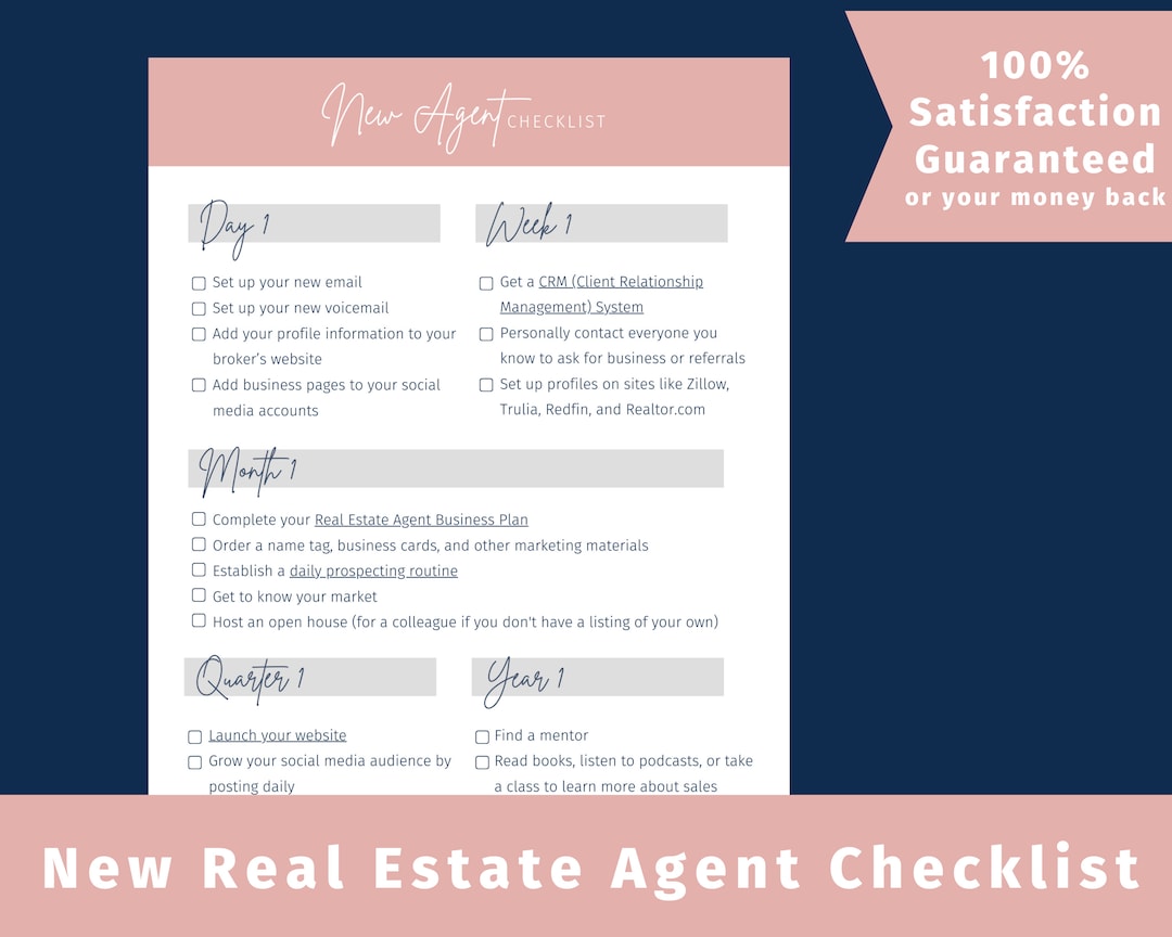 1page New Real Estate Agent Checklist a Quick and Easy Plan to