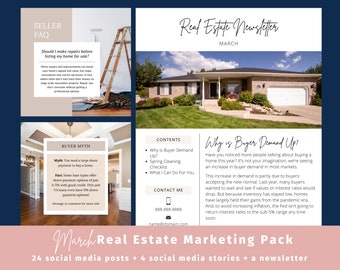 March Real Estate Marketing Pack for busy REALTORS - 24 Curated Social Media Posts + 4 Social Media Stories + a Real Estate Newsletter