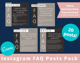 The Real Estate Instagram FAQ Posts Pack for Real Estate Agents & Brokers: A real estate social media customizable Canva template