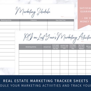 Real Estate Marketing Tracker Sheets: Simple real estate agent printables to track your marketing schedule and ROI on marketing activities