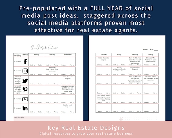 The Real Estate Agent Content Planner Pack, Save 20% When You Bundle the Social  Media Calendar and the Blog Content Calendar - Etsy