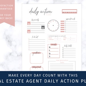1-Page Daily Action Plan: a quick and easy way for busy real estate agents to manage their daily schedules, instant digital download