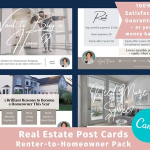 Real Estate Postcards for Renters: Real estate marketing postcards in a customizable Canva template for busy real estate agents and brokers