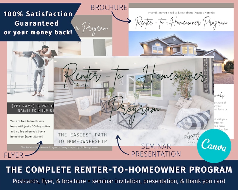 The Complete Renter-to-Homeowner Program: All real estate marketing materials in customizable Canva templates for agents to reach buyers image 1