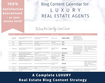 Calendrier de contenu de blog sur l'immobilier de luxe : un calendrier de blogs sur l'immobilier fait pour vous pour les agents immobiliers de luxe, téléchargement numérique instantané