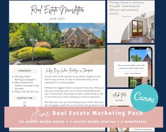 June 2025 Real Estate Marketing Kit: Social Media Posts, Stories, Newsletter (Canva)