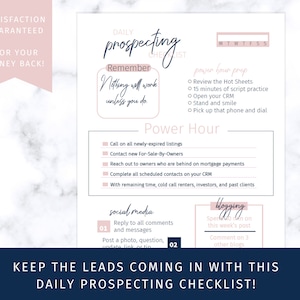 1-Page Daily Prospecting Checklist: a quick and easy way for busy real estate agents to stay on top of their real estate prospecting