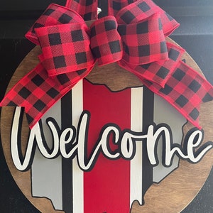 Ohio State wreath, OSU, Ohio State Buckeyes stripes sign, ohio welcome sign, OSU football sign, ohio state buckeyes wreath, ohio state decor