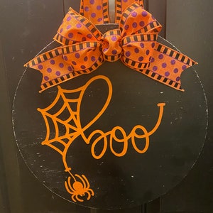 Boo halloween sign, spider web sign, halloween front door decor, boo wreath, halloween wreath