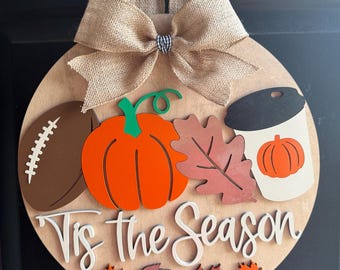 Hello fall front door sign, hello fall front door wreath, fall sign wreath, autumn decor, autumn wreath, autumn sign, tis the season wreath