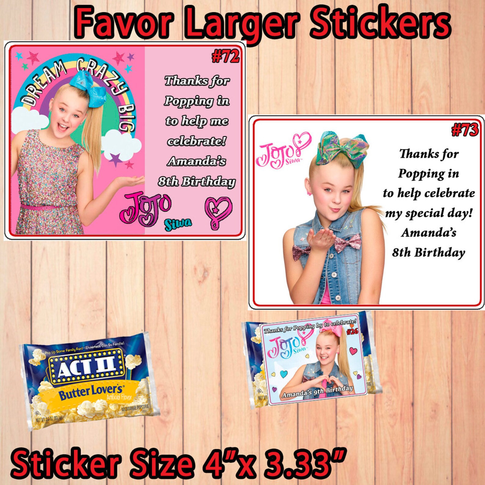 JoJo Siwa Printed Birthday Stickers Labels Candy Favors | Etsy