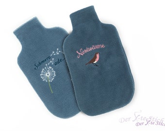 Fluffy hot water bottle cover with embroidery