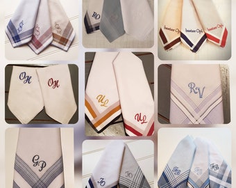 Set of 3 embroidered handkerchiefs, fabric handkerchiefs with elegant monogram embroidery