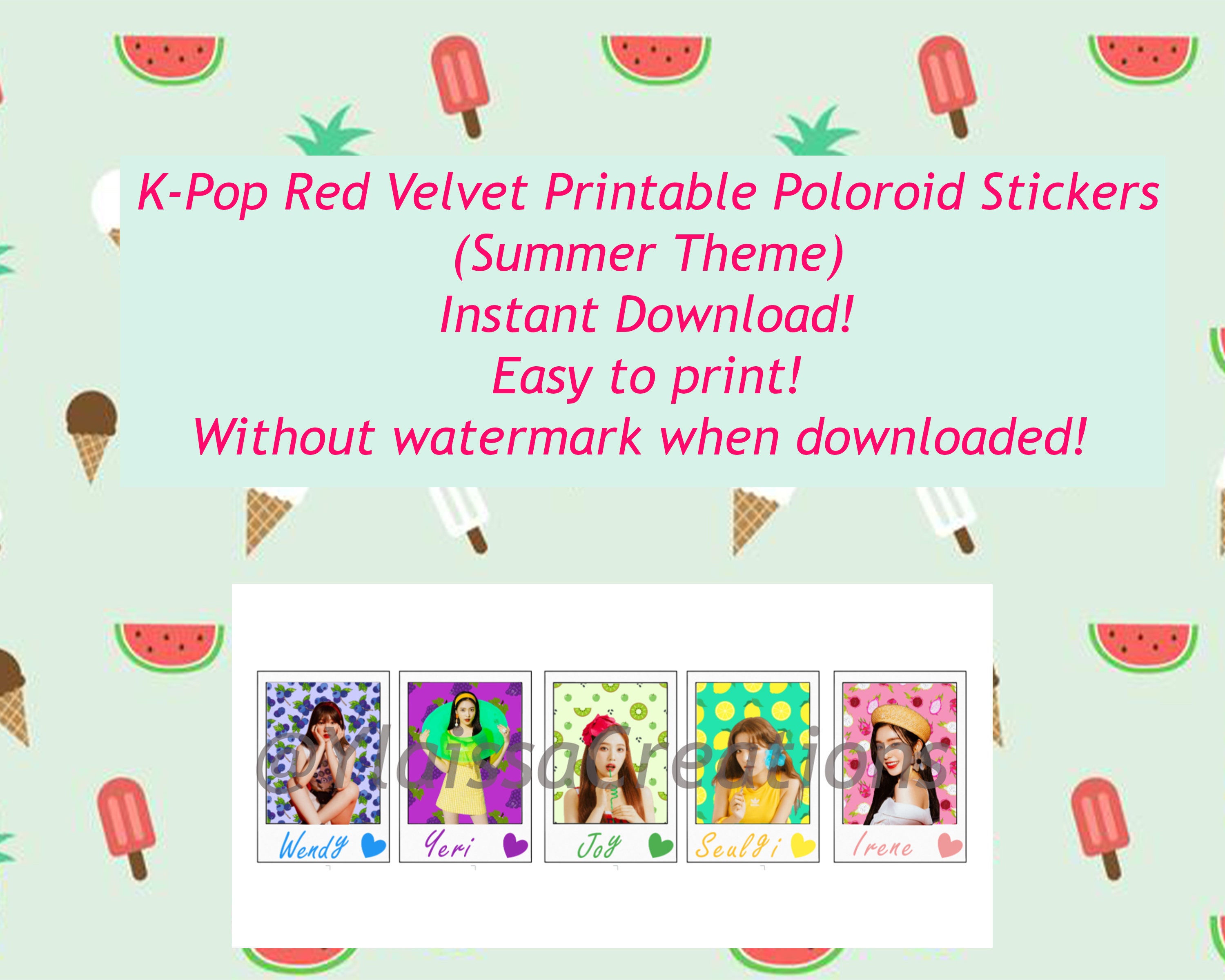 k pop printable stickers red velvet summer polaroids etsy