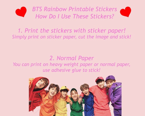bts rainbow printable stickers k pop k pop stickers png etsy