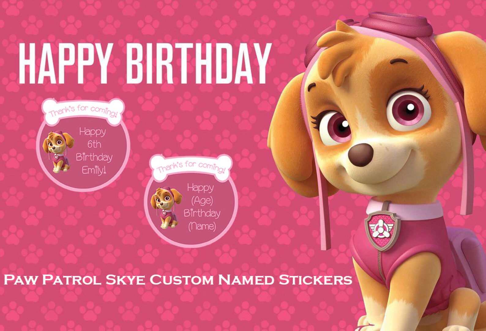 Paw Patrol Custom Made Stickers Skye Etsy