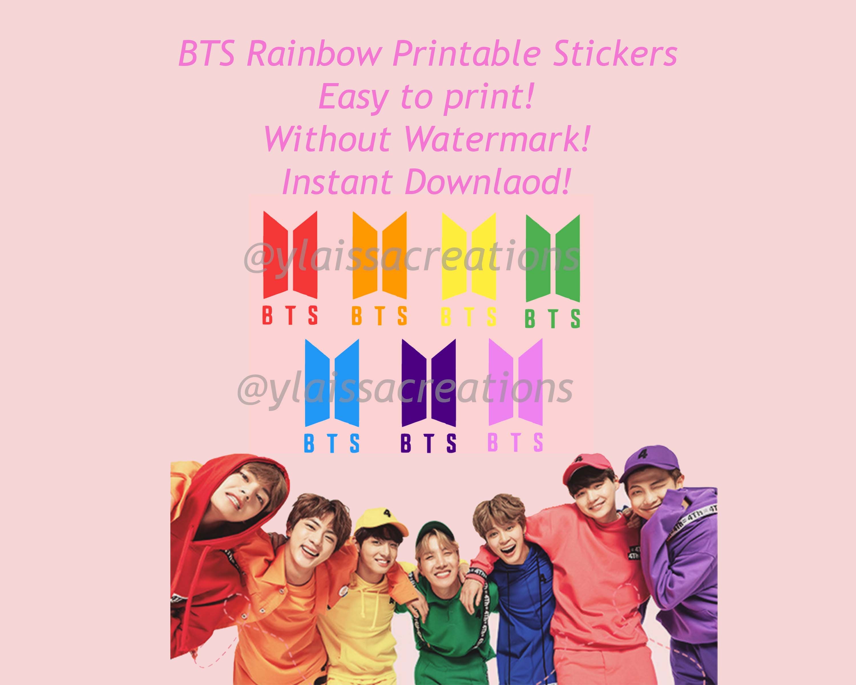 bts rainbow printable stickers k pop k pop stickers png etsy