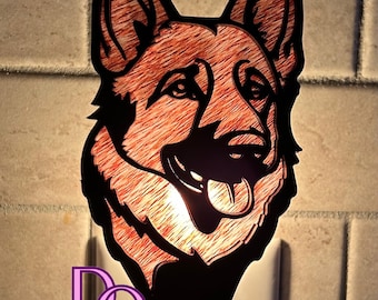 German Shepherd Night Light, Veneer Wood LED Dog Breed Decor