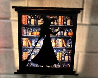 Halloween Witch 3D Night Light, Bookshelf Silhouette