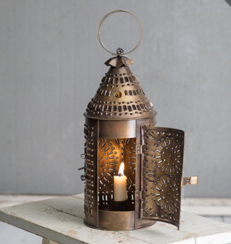 14 Punched Tin Lantern Vintage Brass Design Revere Etsy