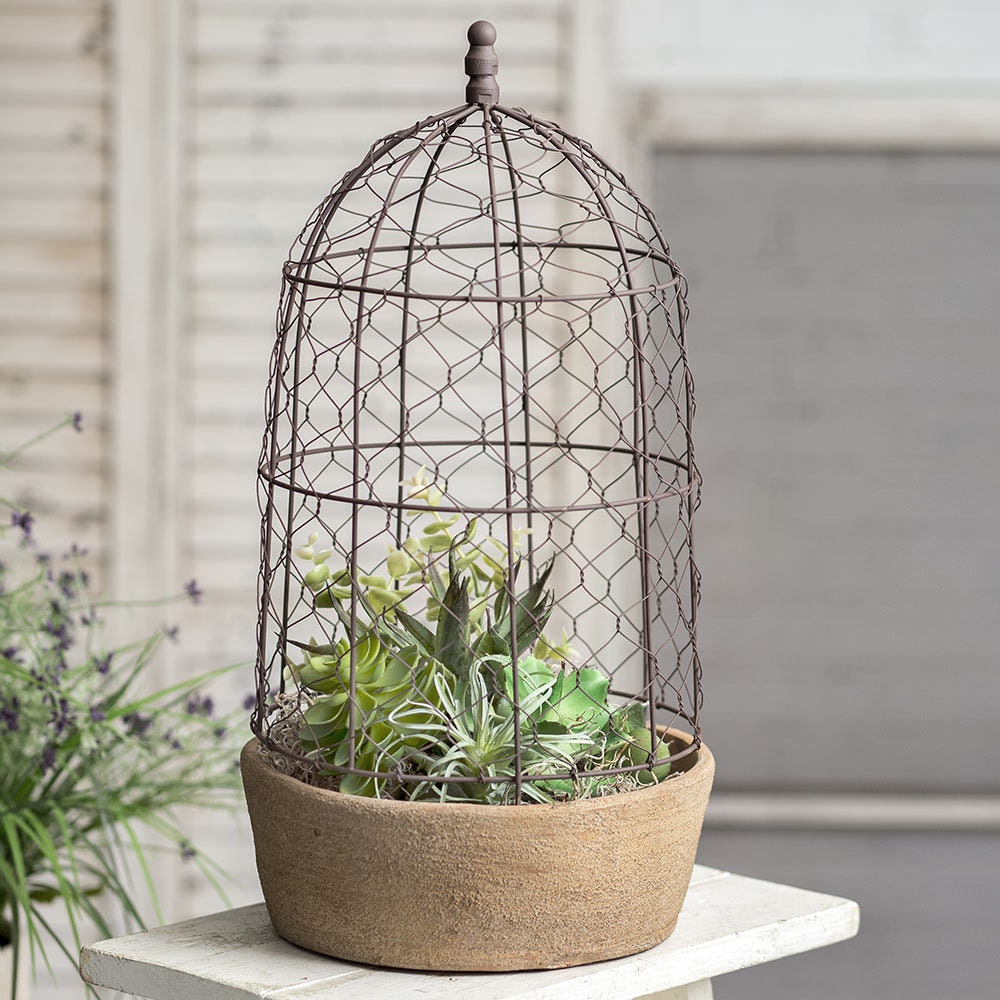 Rustic Wire Metal Cloche Set Of 2 Candle Lantern Decorative Indoor Outdoor Vintage Cage Candle Holders Modern Farmhouse Decor For